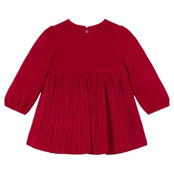 Younger Girls Red Velvet Pleated Dress