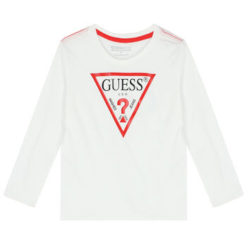 Boys White Logo Long Sleeve Top