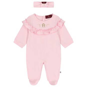 Baby Girls Pink & Gold Logo Babygrow Gift Set