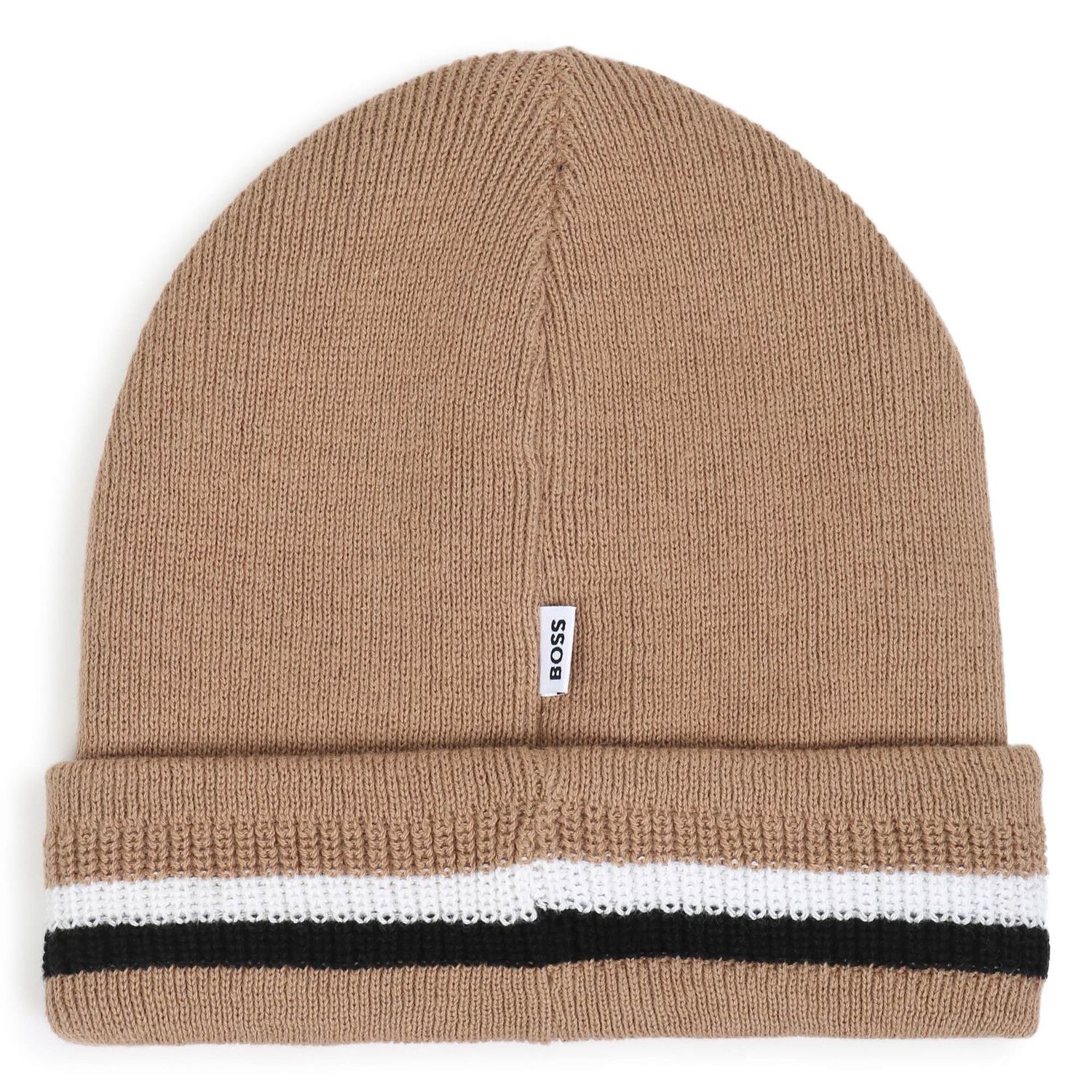 Baby Boys Beige Logo Beanie Hat, 1, hi-res