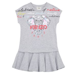 Girls Grey Elephant Logo Dress