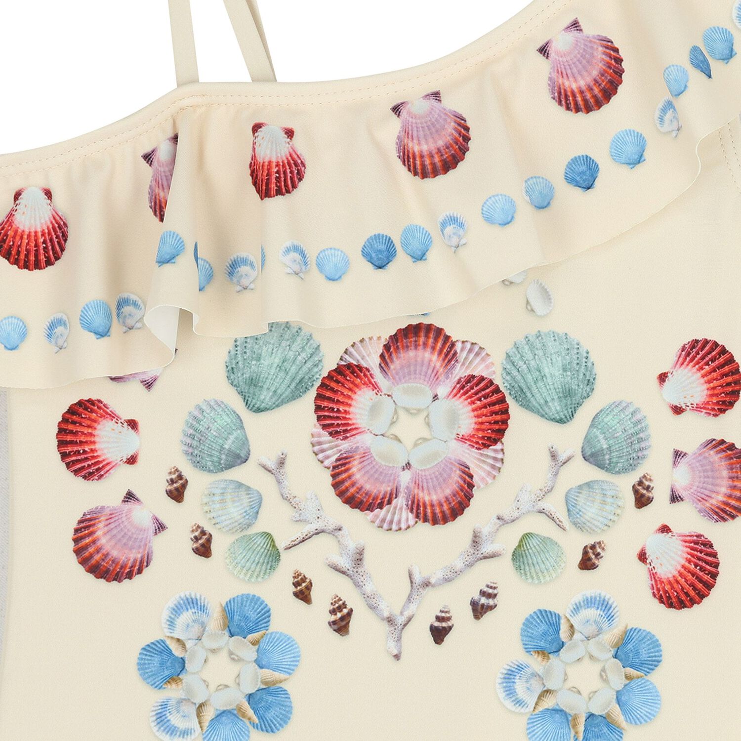 ملابس سباحة للبنات بكشكشة باللون البيج , 1, hi-res