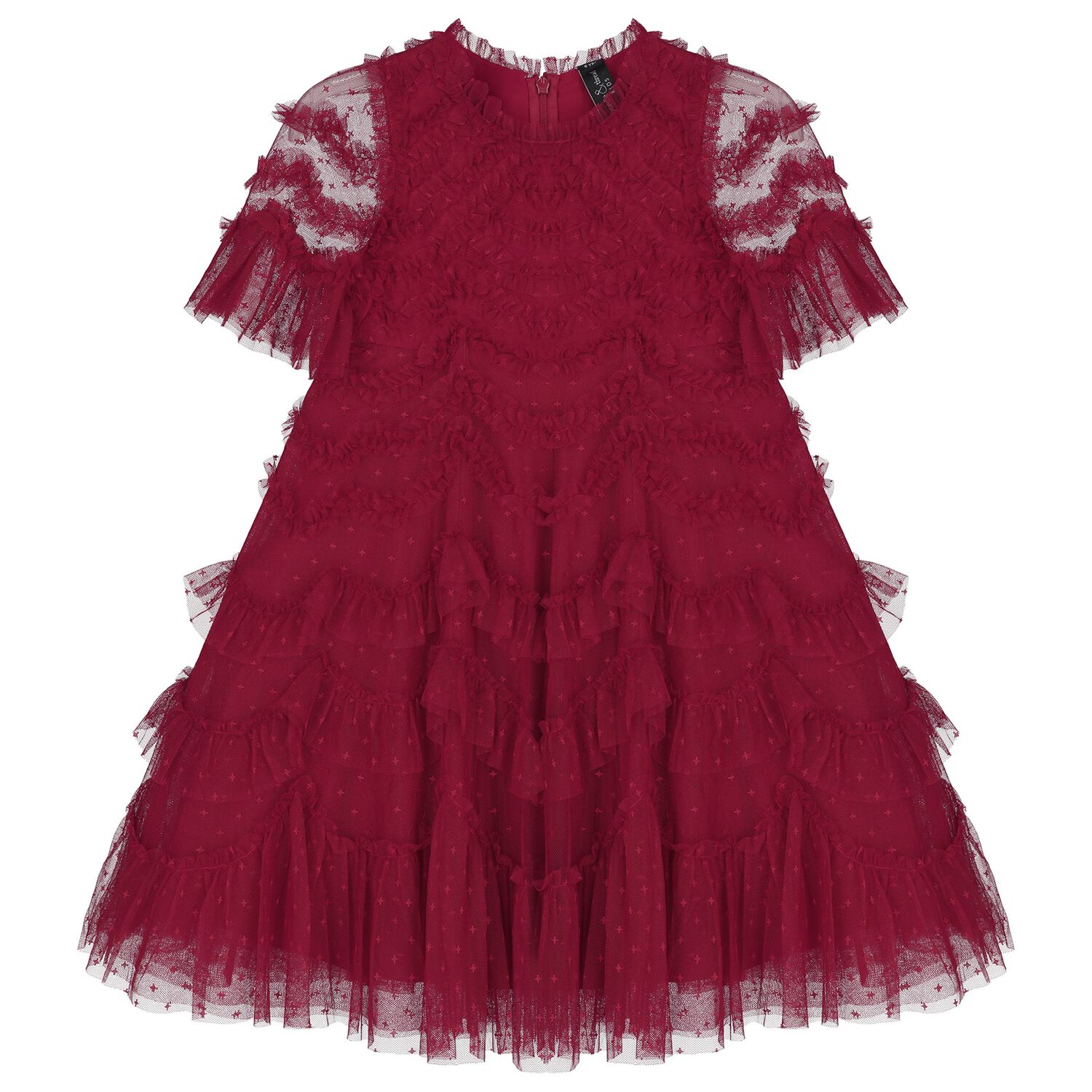 Girls Burgundy Ruffle Tulle Dress, 1, hi-res image number null