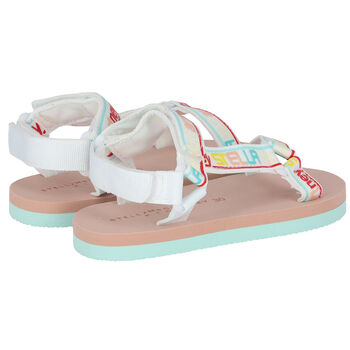 Girls White, Beige & Aqua Logo Sandals