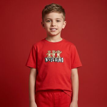 تيشيرت للأولاد أحمر بشعار دب تيدي