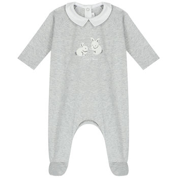 Baby Boys Grey Rabbit & Logo Babygrow