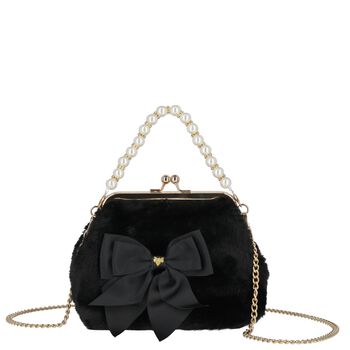 Girls Black Faux Fur Handbag