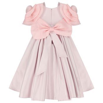 Girls Mirana Pink 3D Rose Sleeve Tulle Dress