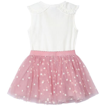 Girls Pink Floral Tulle Skirt & Top Set
