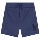 Boys Navy Blue Logo Shorts, 1, hi-res