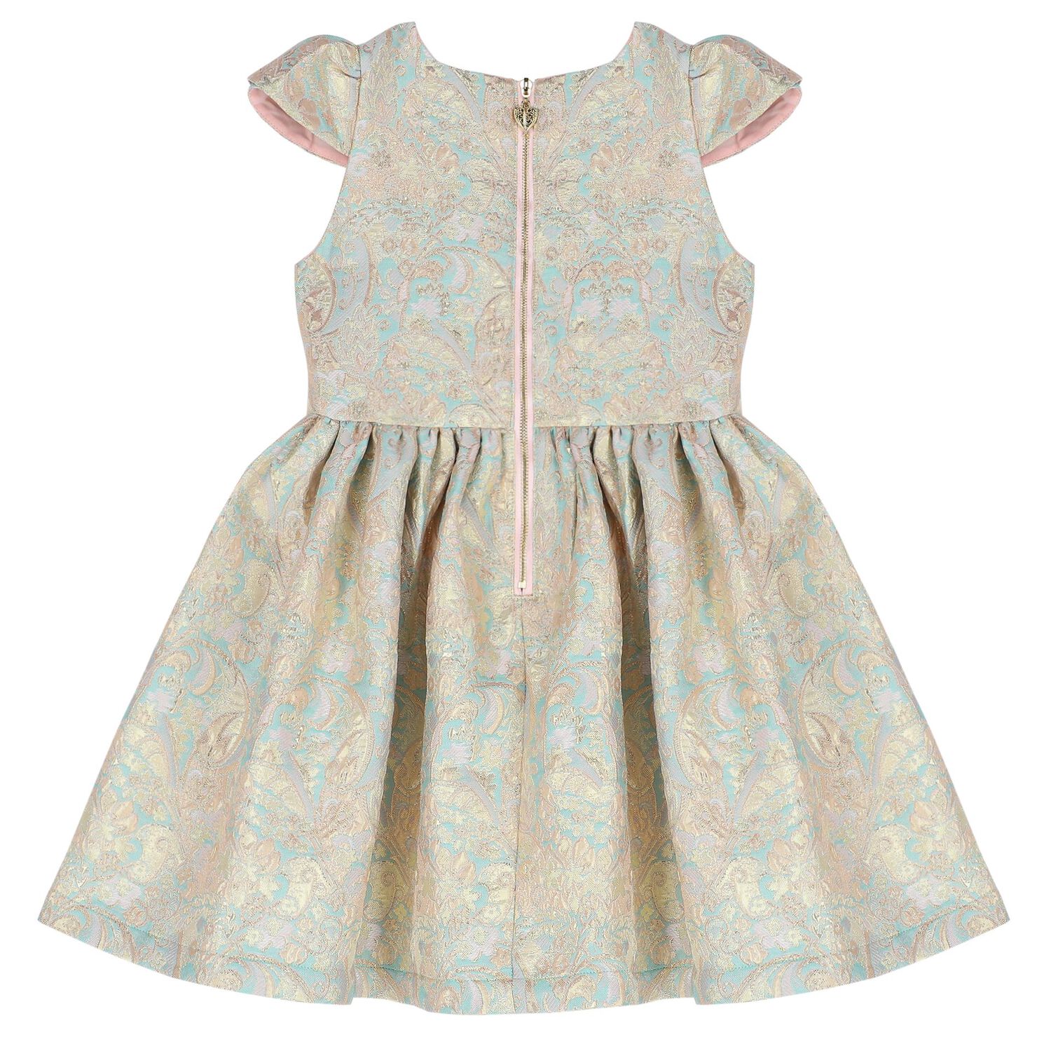 Girls Gold & Blue Jacquard Dress, 2, hi-res image number null