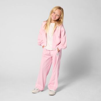 Girls Pink Bokeh Flower Logo Hooded Zip Up Top