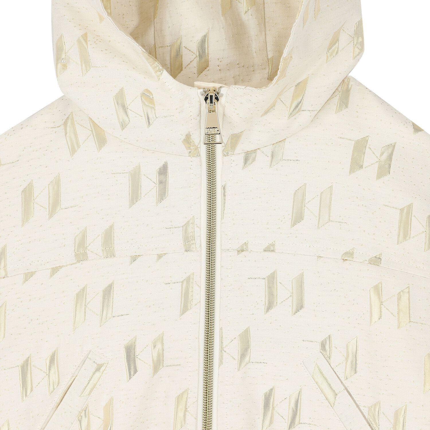 Girls Ivory & Gold Hooded Zip Up Top, 1, hi-res image number null