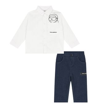 Boys White & Blue Denim Trouser Set
