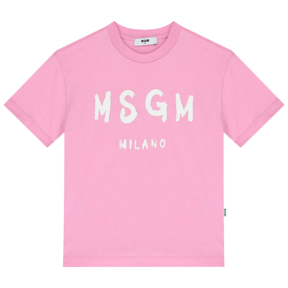 MSGM Pink & White Logo T-Shirt | Junior Couture USA