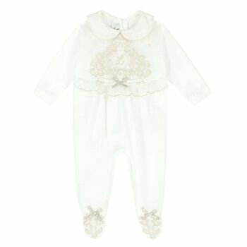 Baby Girls White & Gold Babygrow