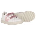 Girls White & Pink Logo Leather Trainers , 1, hi-res