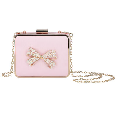 Girls Pink & Gold Embellished Satin Bag