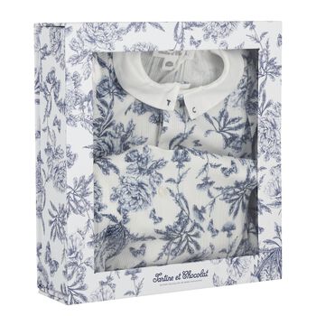 Ivory & Navy Blue Toile De Jouy Babygrow Gift Set
