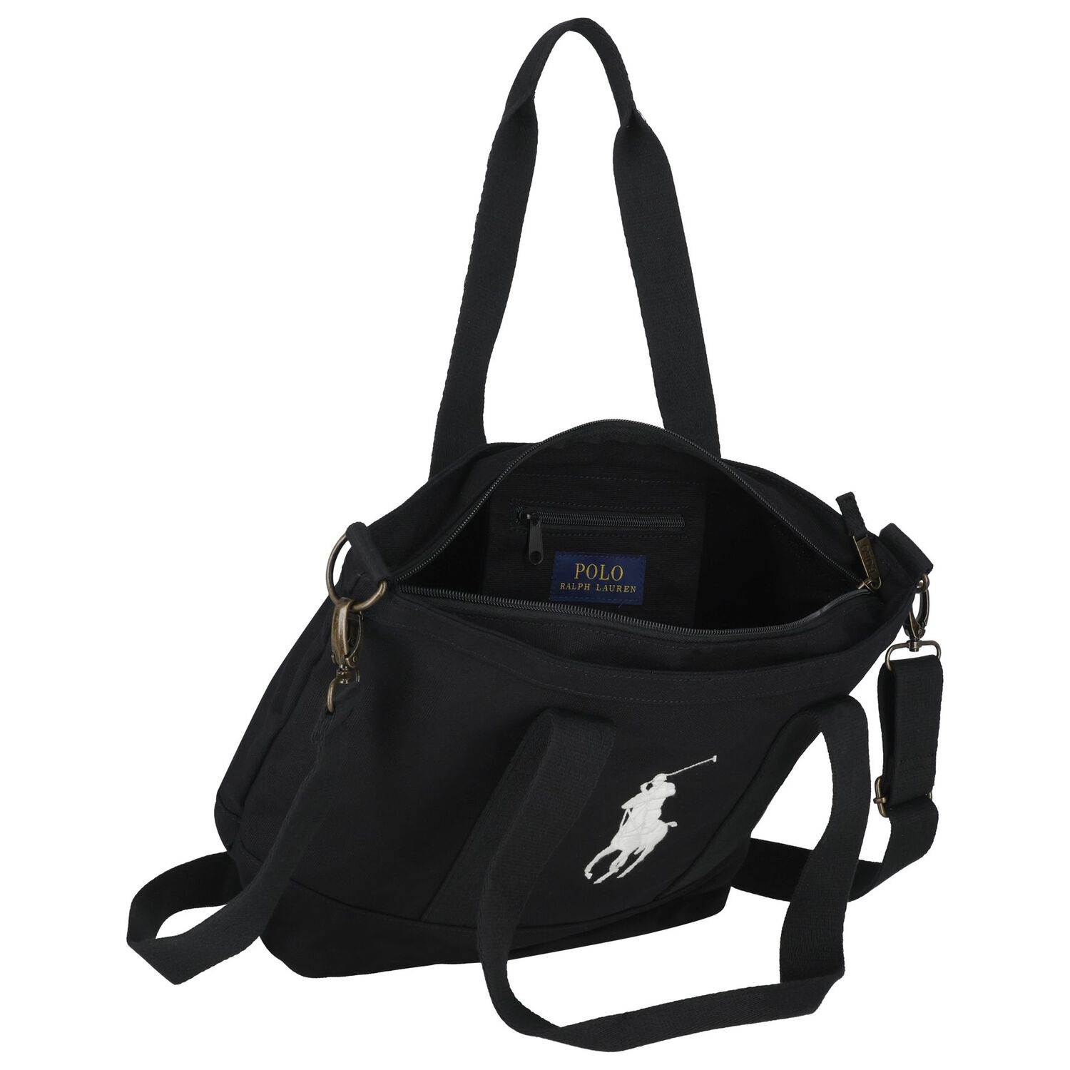 Girls Black Canvas Pony Logo Tote Bag ( 44cm ), 2, hi-res