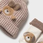 Beige & White Puppy Knitted Baby Hat & Socks Set, 1, hi-res