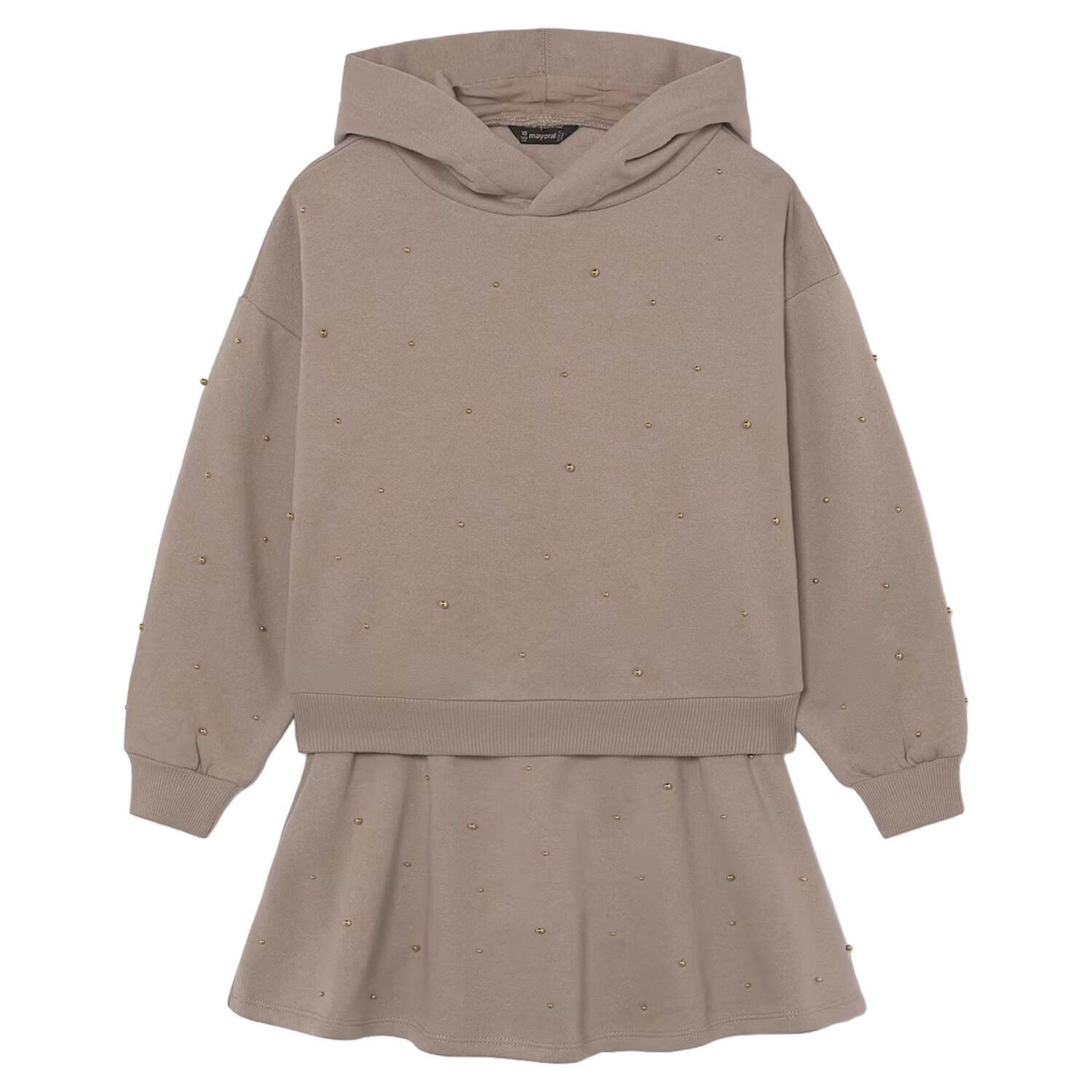 Girls Beige Embellished Skirt Set, 2, hi-res