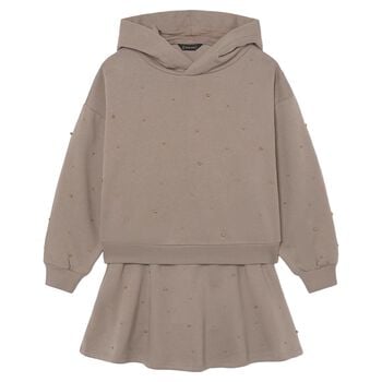 Girls Beige Embellished Skirt Set