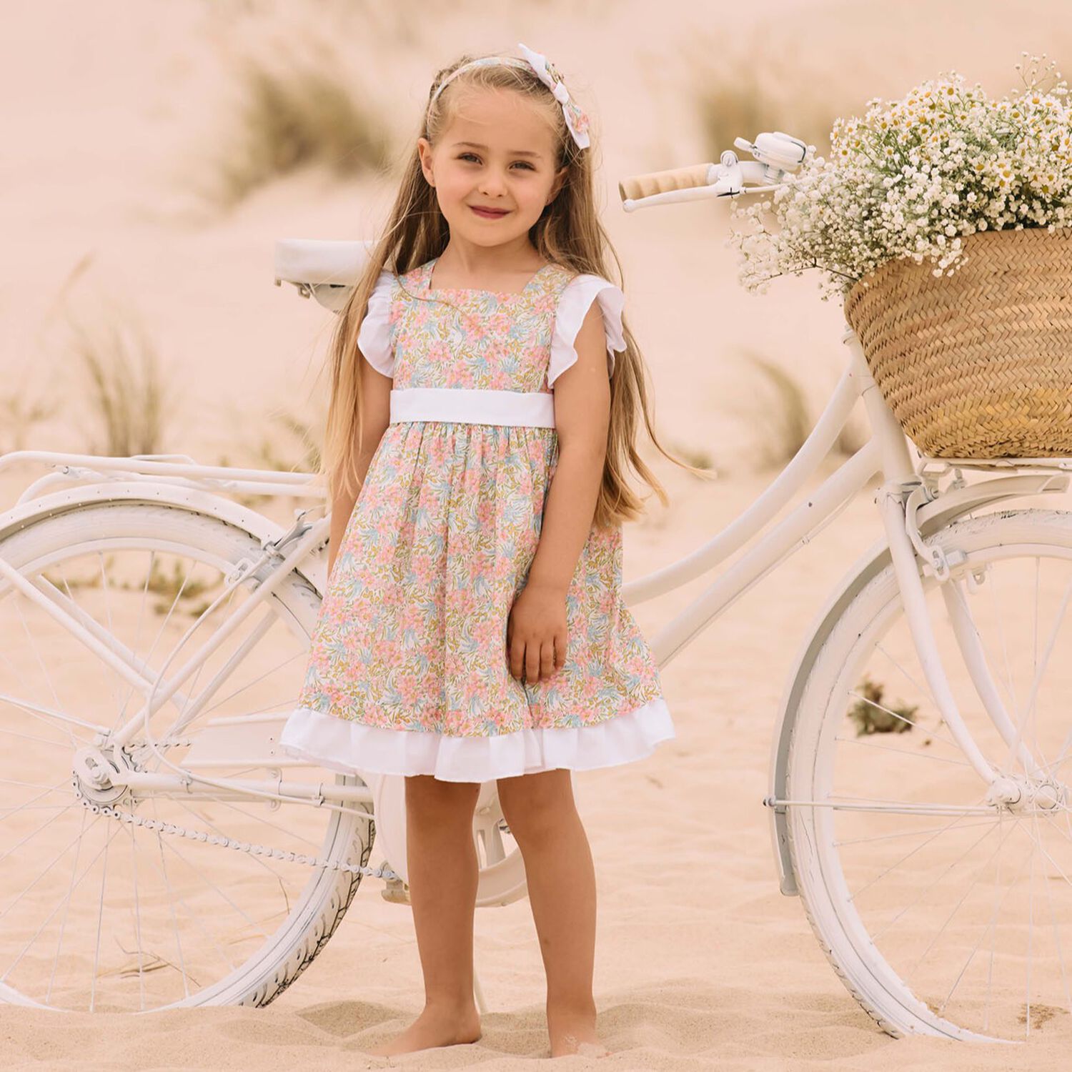 Girls Pink & White Floral Dress, 1, hi-res image number null