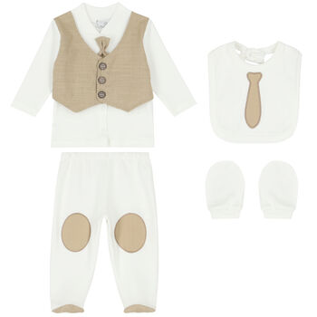 Baby Boys Ivory & Beige 4-Piece Set