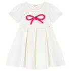 Girls Ivory Logo Pleated Dress, 1, hi-res