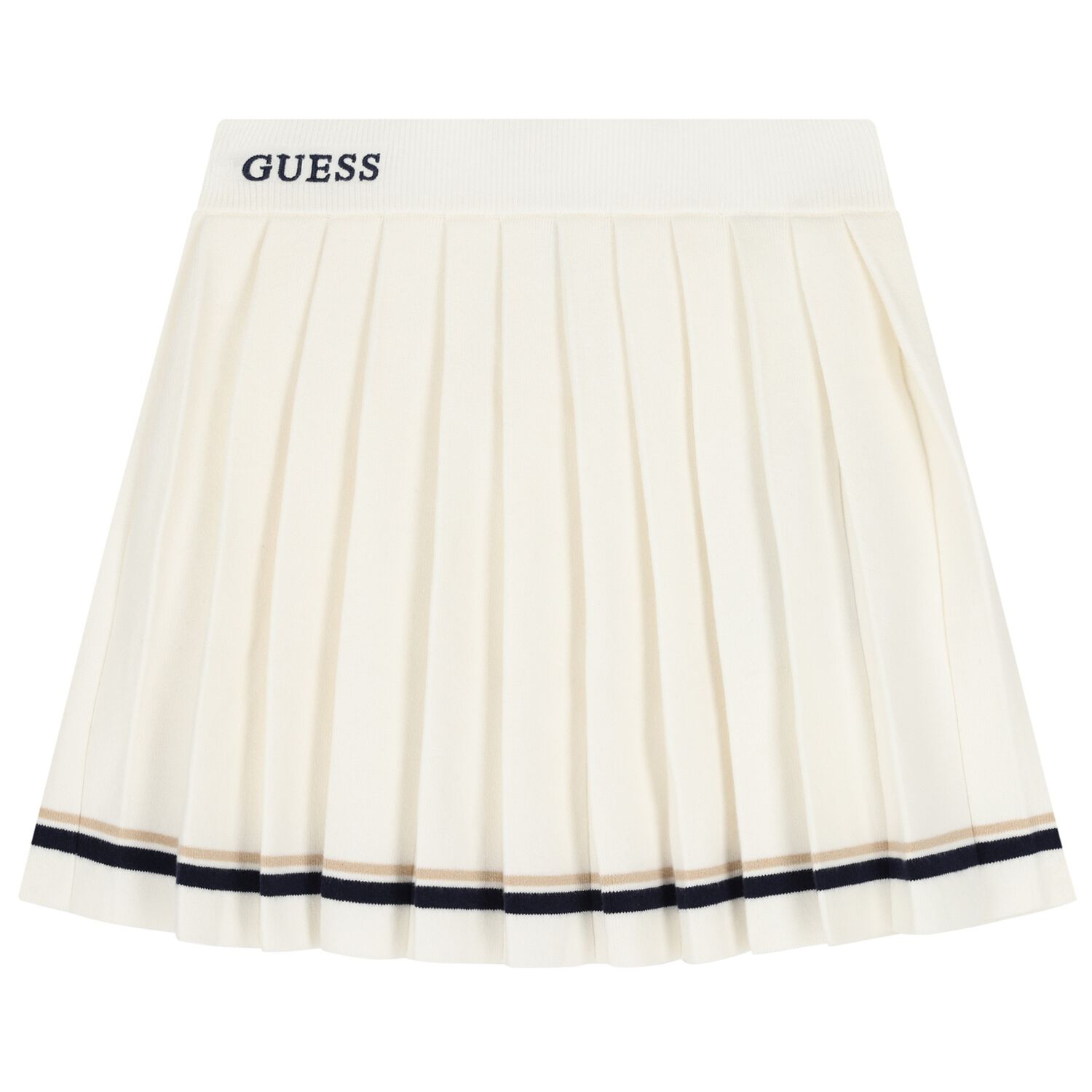 Girls Ivory Logo Knitted & Pleated Skirt , 1, hi-res
