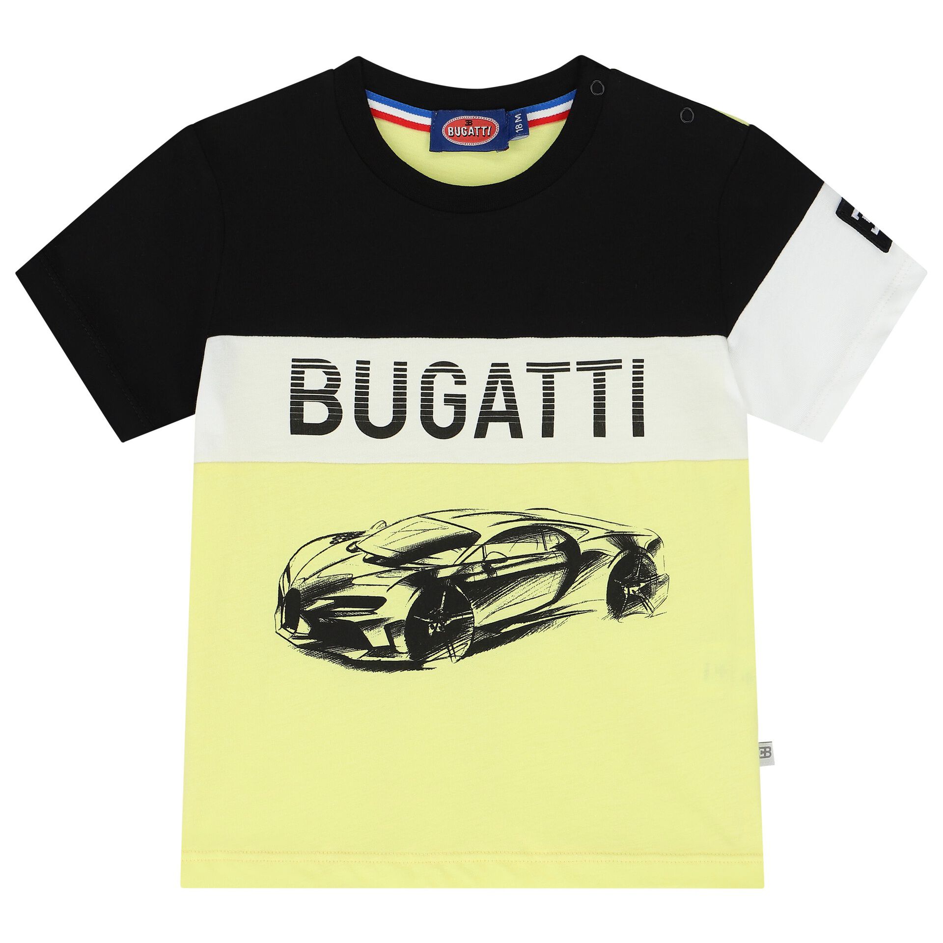Bugatti Junior Younger Boys Black White Yellow Logo T Shirt Junior Couture