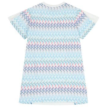 Girls White & Blue Zigzag Dress