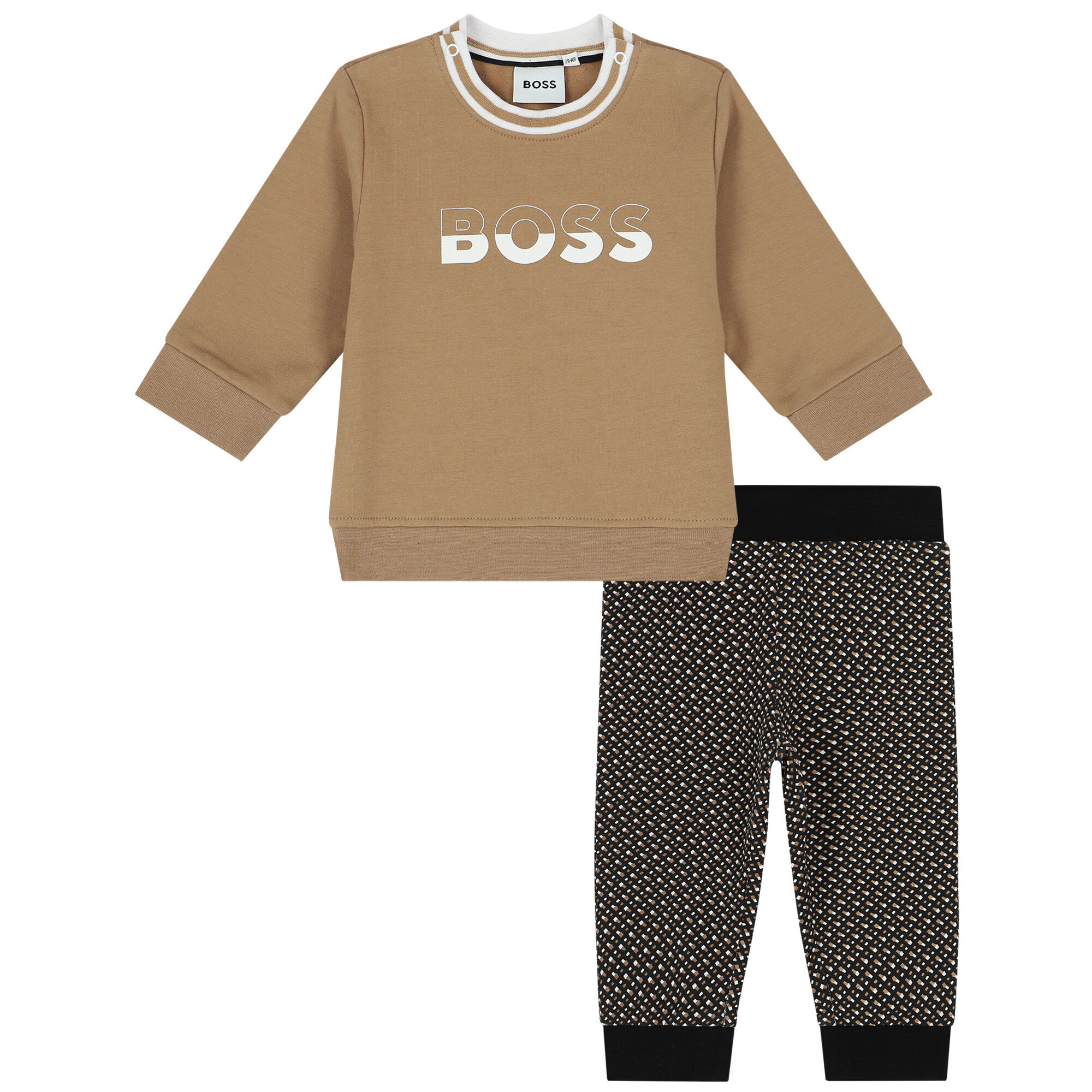 BOSS Baby Boys Beige Black Logo Tracksuit Junior Couture