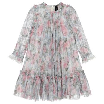 فستان تول زهري للبنات باللونين الوردي والأزرق