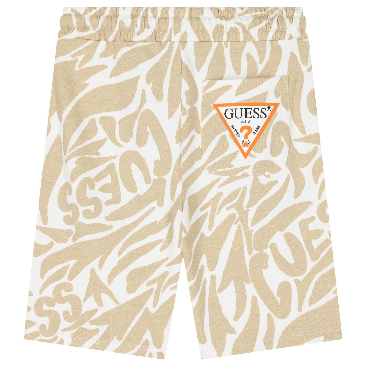 Boys Beige & White Logo Shorts, 1, hi-res