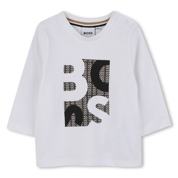 Younger Boys White Logo Long Sleeve Top