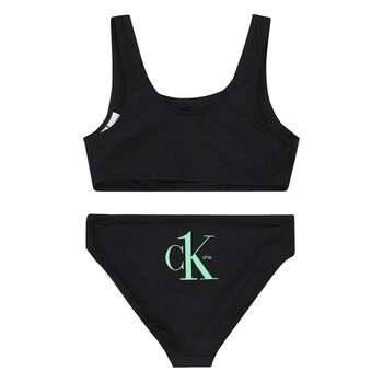 Girls Black Logo Bikini