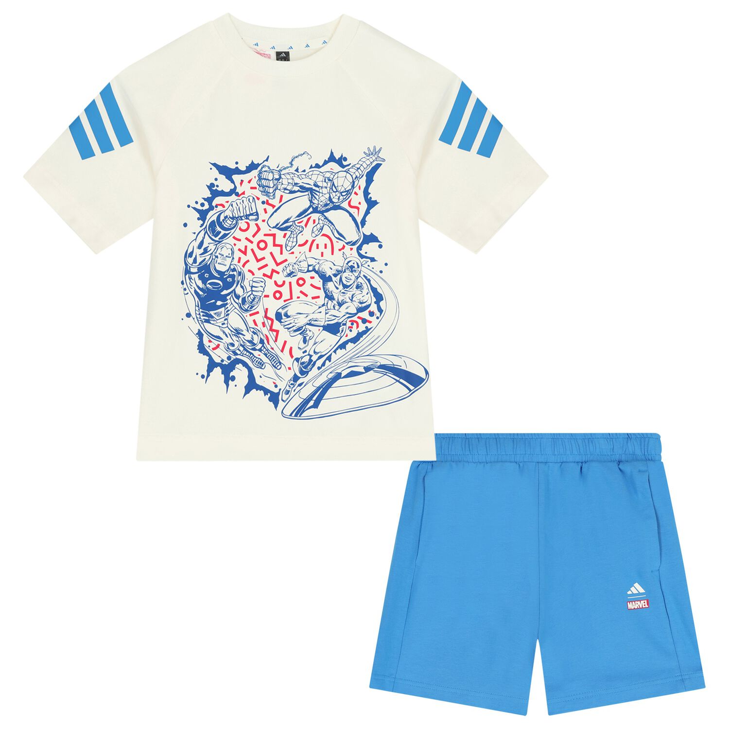 Boys Ivory & Blue Marvel Shorts Set, 1, hi-res