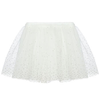 Girls White Glitter Tulle Skirt