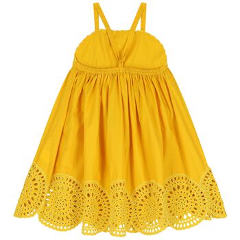 فستان بنات برودري انجليز باللون الأصفر