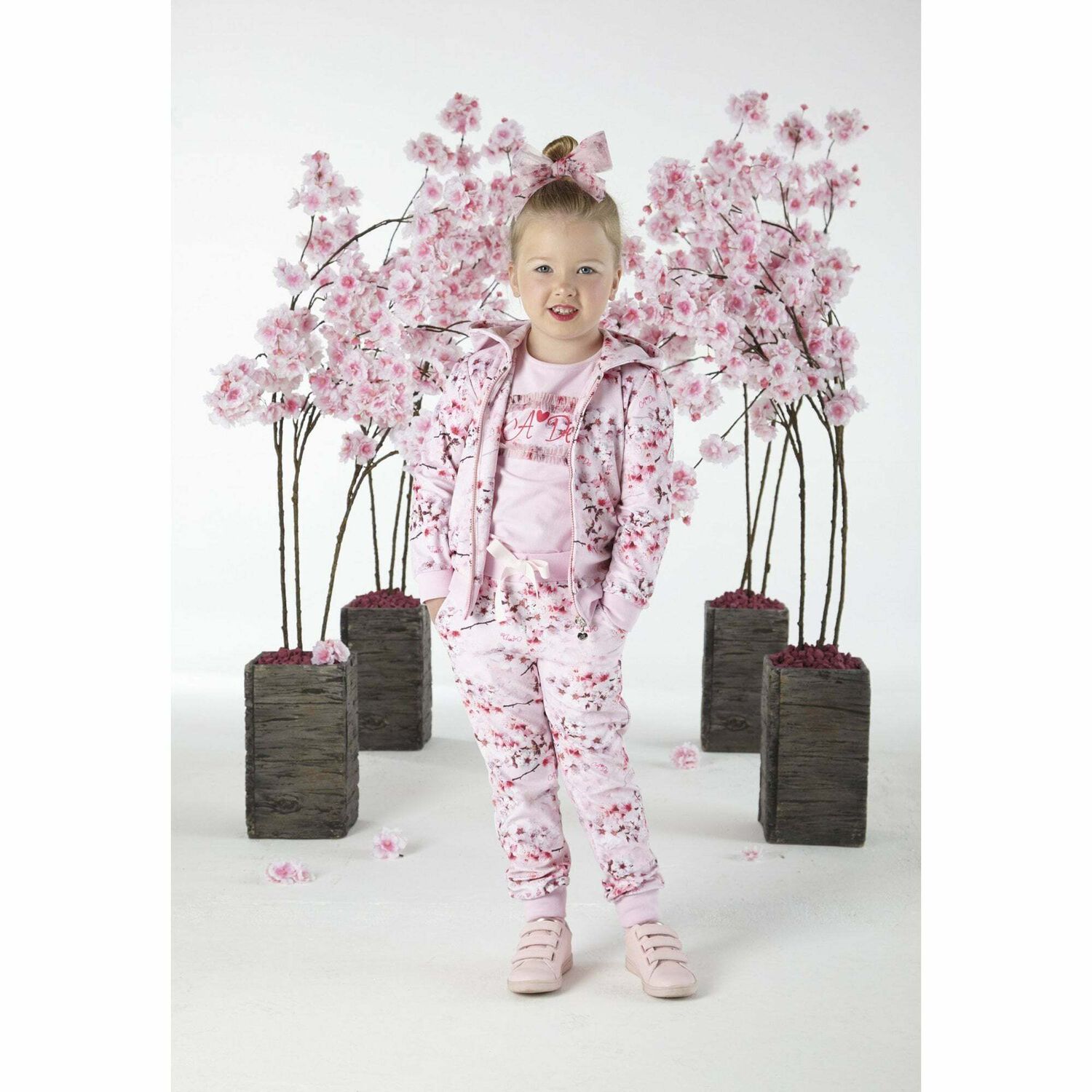 Girls Pink Floral Tracksuit, 1, hi-res