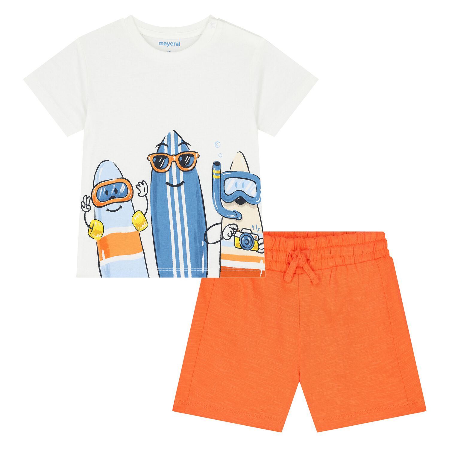 Younger Boys White & Orange Shorts Set, 1, hi-res image number null