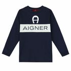 Boys Navy Blue Logo Long Sleeve, 1, hi-res