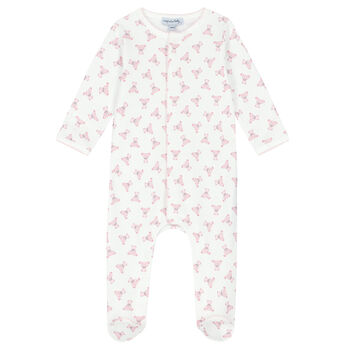 Baby Girls White & Pink Teddy Babygrow