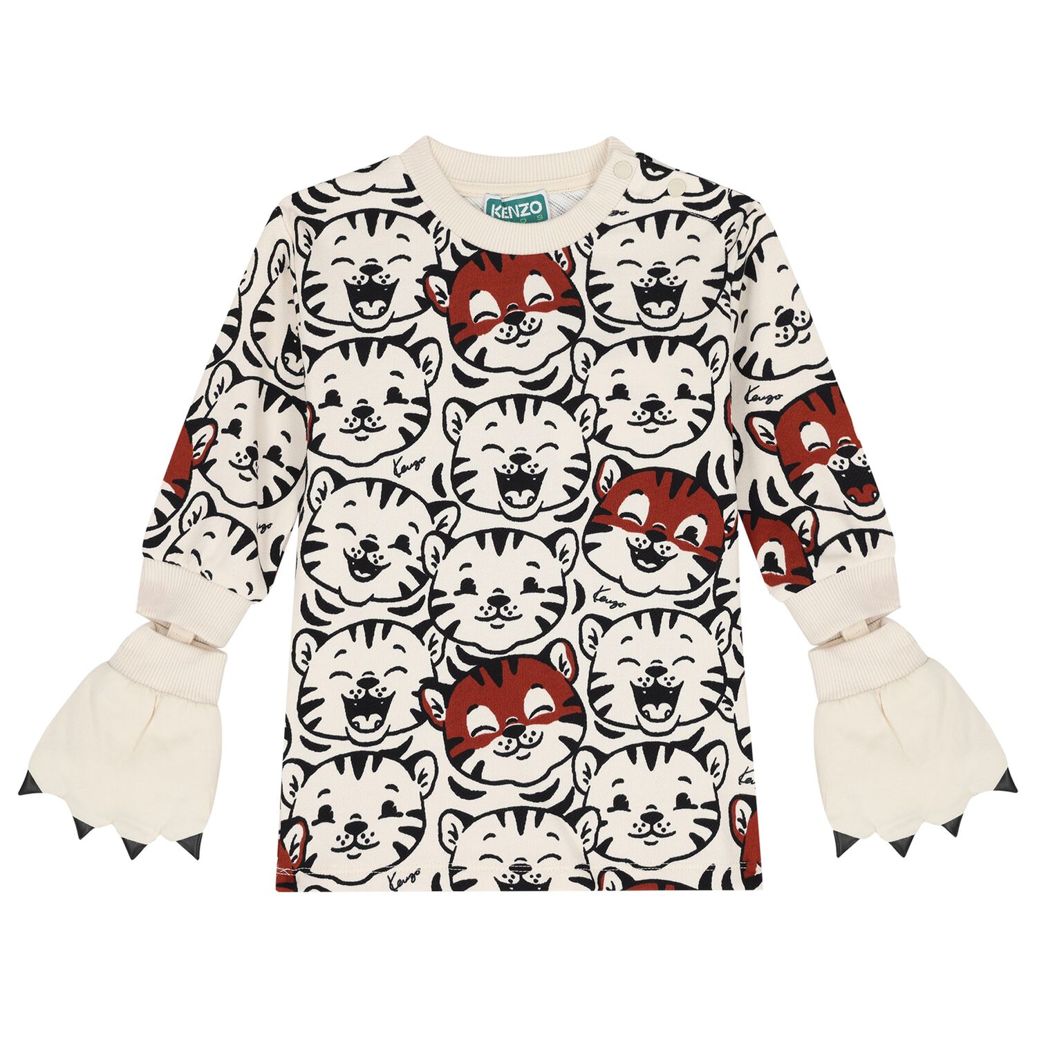 Younger Girls Beige Tiger Long Sleeve Dress, 1, hi-res