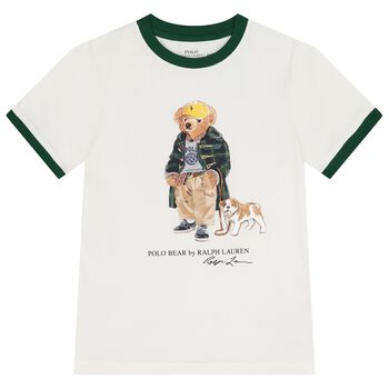 Ralph Lauren Boys Ivory & Green Polo Bear T-Shirt, 1 Boys Ivory & Green Polo Bear T-Shirt
