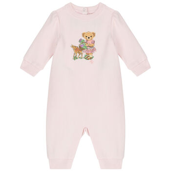 Baby Girls Pink Polo Bear Romper