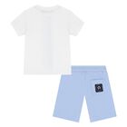 Younger Boys White & Blue Logo Shorts Set, 1, hi-res