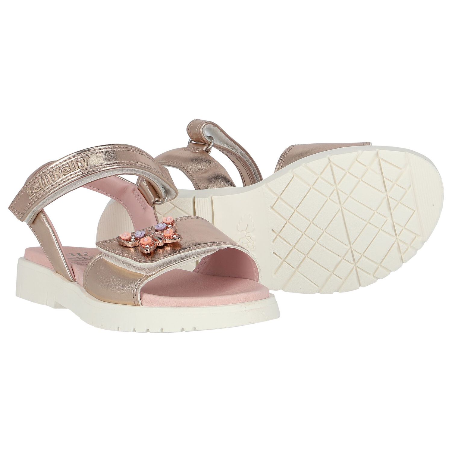 Girls Gold Butterfly Sandals, 2, hi-res